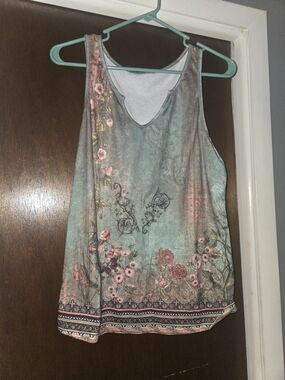 SHEIN Teal Floral Sleeveless Tank Top with Pink Accents